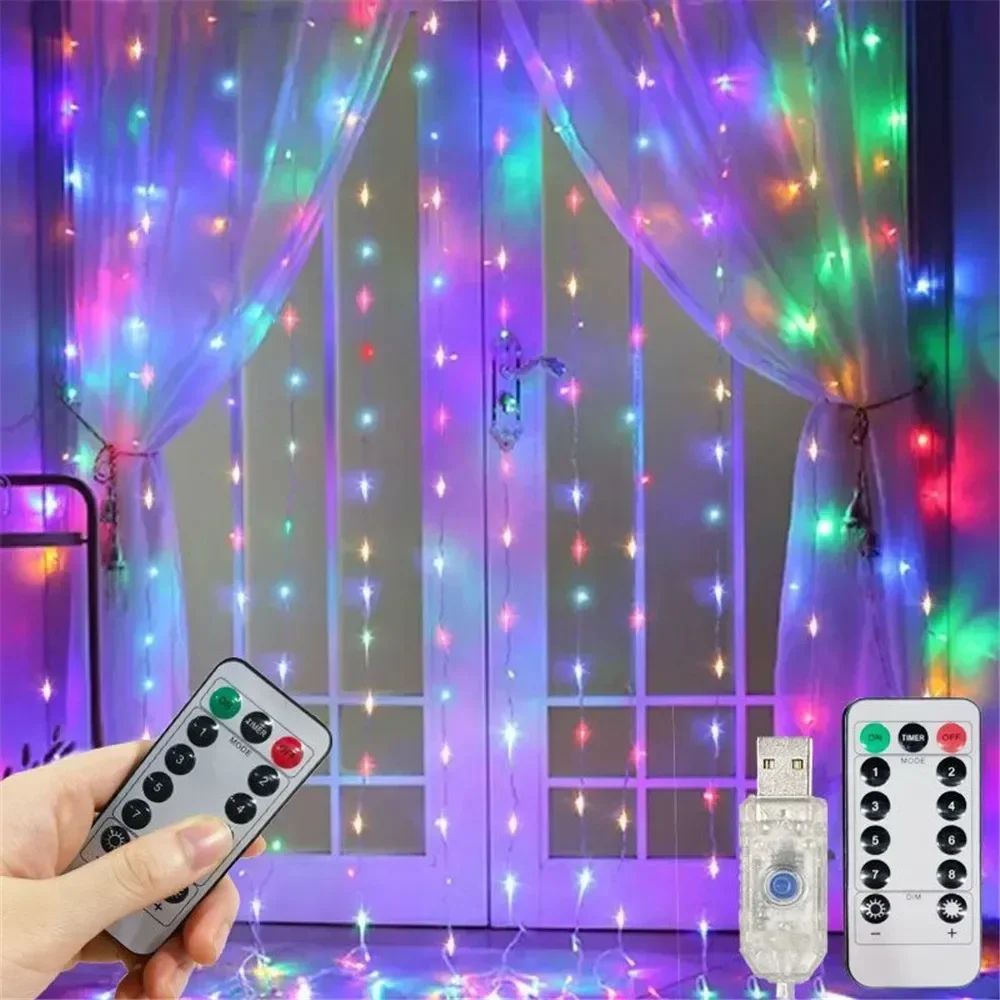 3M/6M USB LED Curtain Fairy Lights with 8 Lighting Modes for Holiday and Party Decor