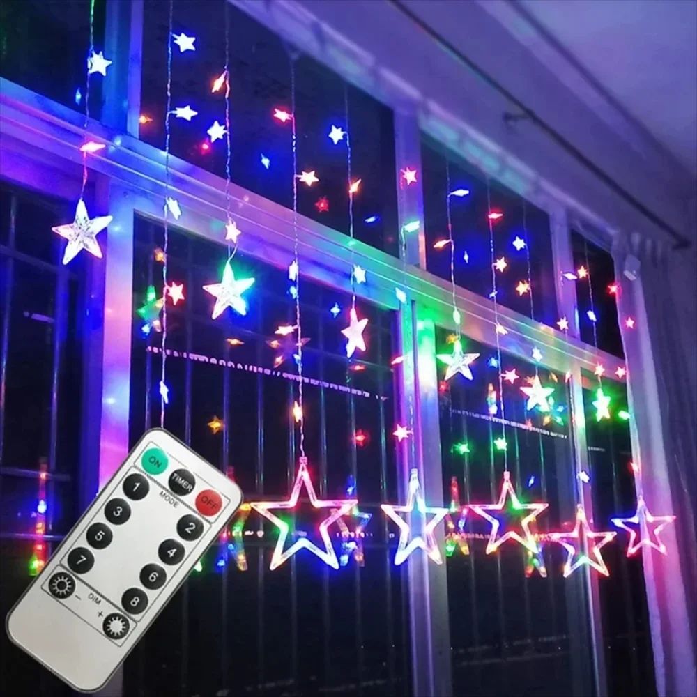 LED Pentagram Star Curtain Lights with Remote Control for Window and Holiday Decor
