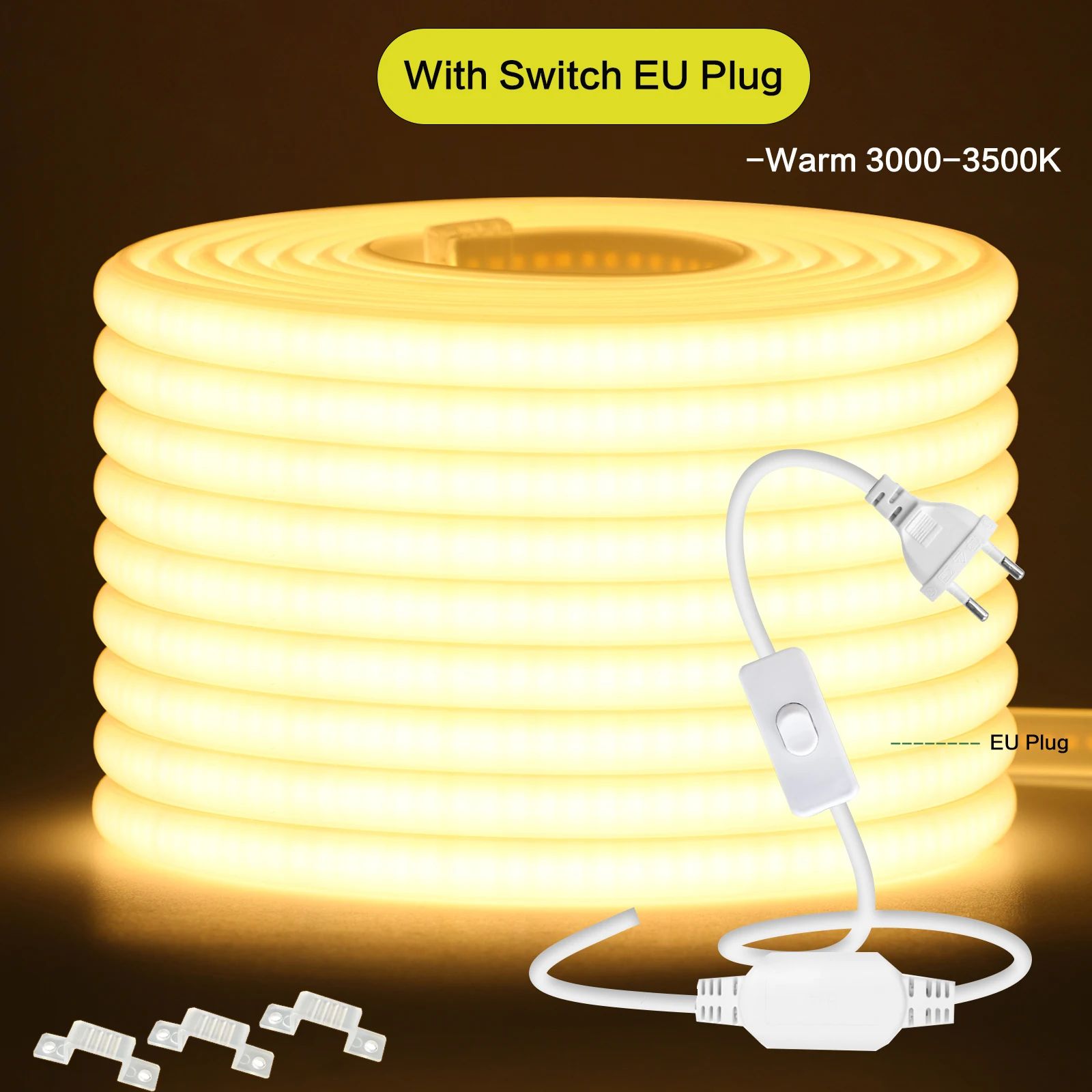 220V COB LED Strip Light 288 LEDs/M IP65 Waterproof Dimmable Indoor Outdoor Lighting