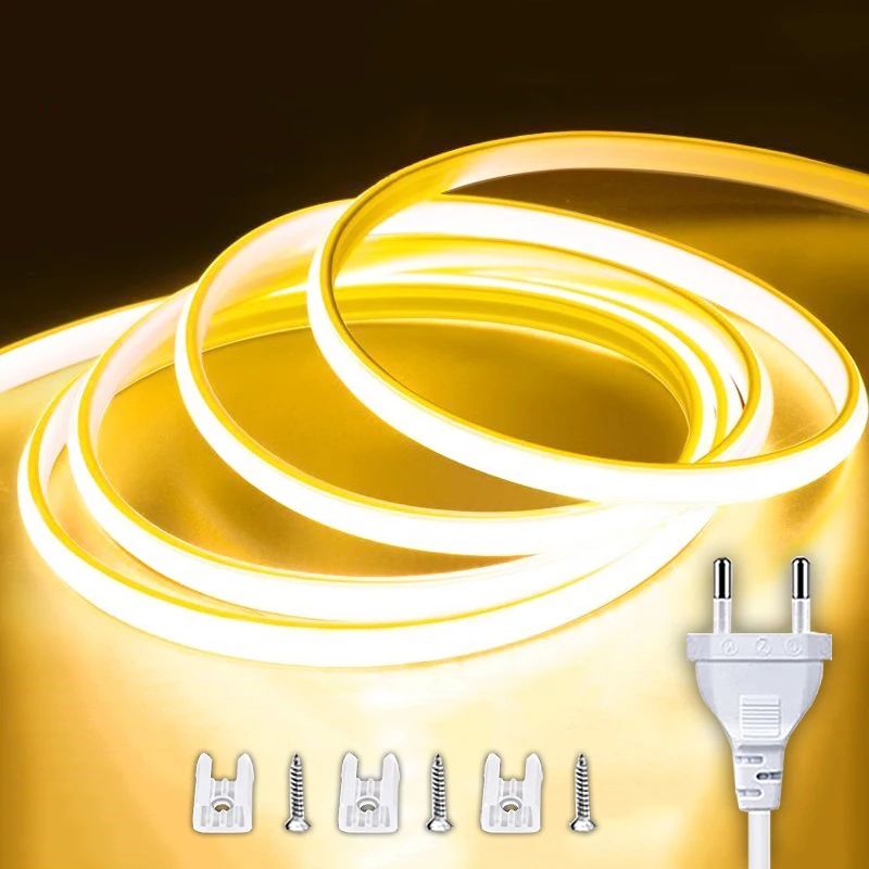 220V Waterproof COB LED Strip Light with EU Plug for Indoor and Outdoor Lightin