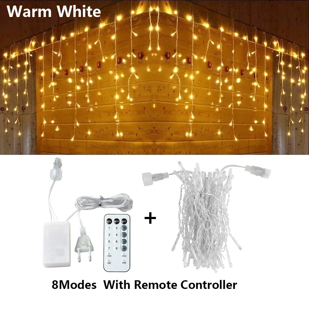 3.5M-40M LED Icicle Curtain String Lights with 8 Modes for Outdoor Holiday Decor