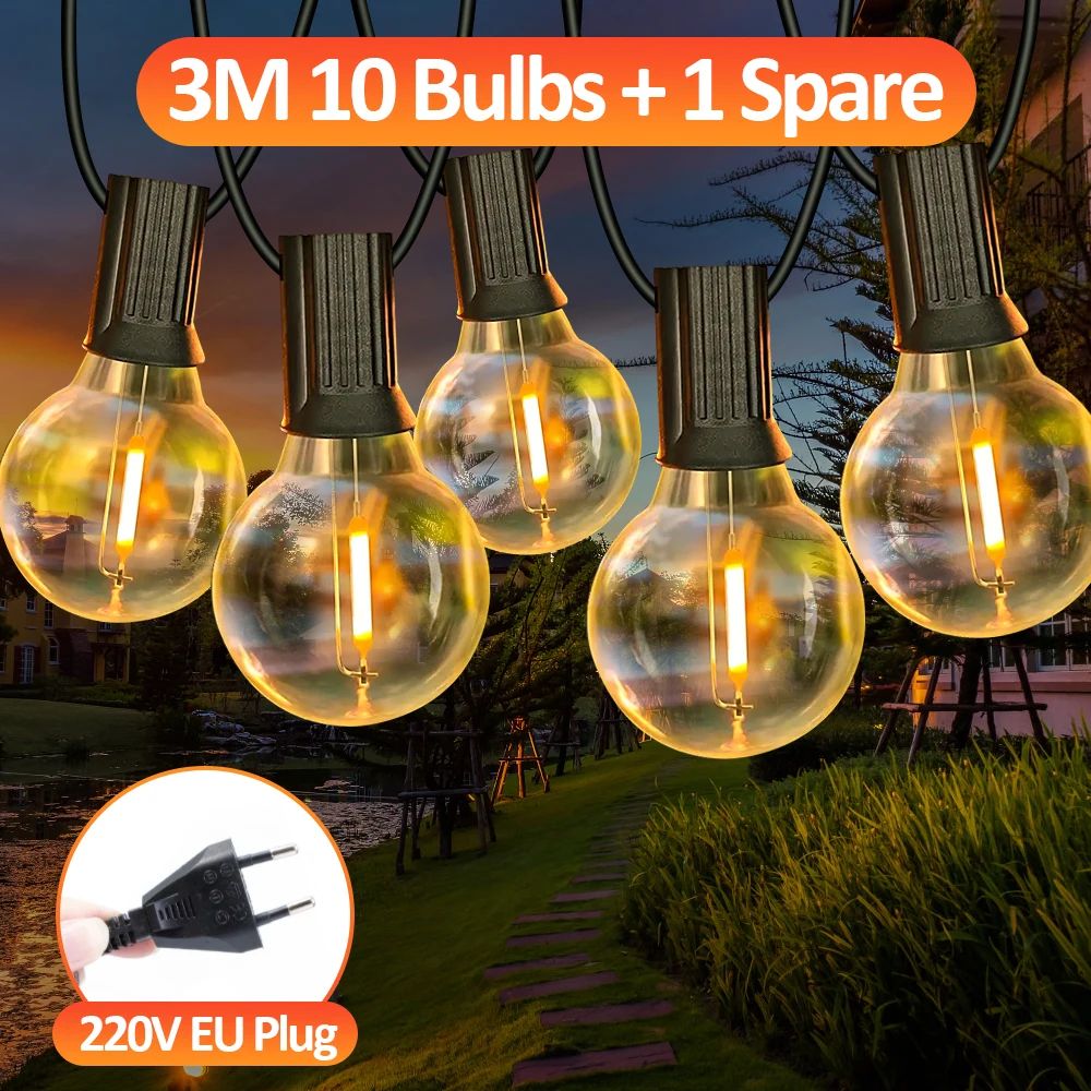 G40 LED Globe Outdoor String Lights with EU Plug - IP65 Shatterproof Patio Lights