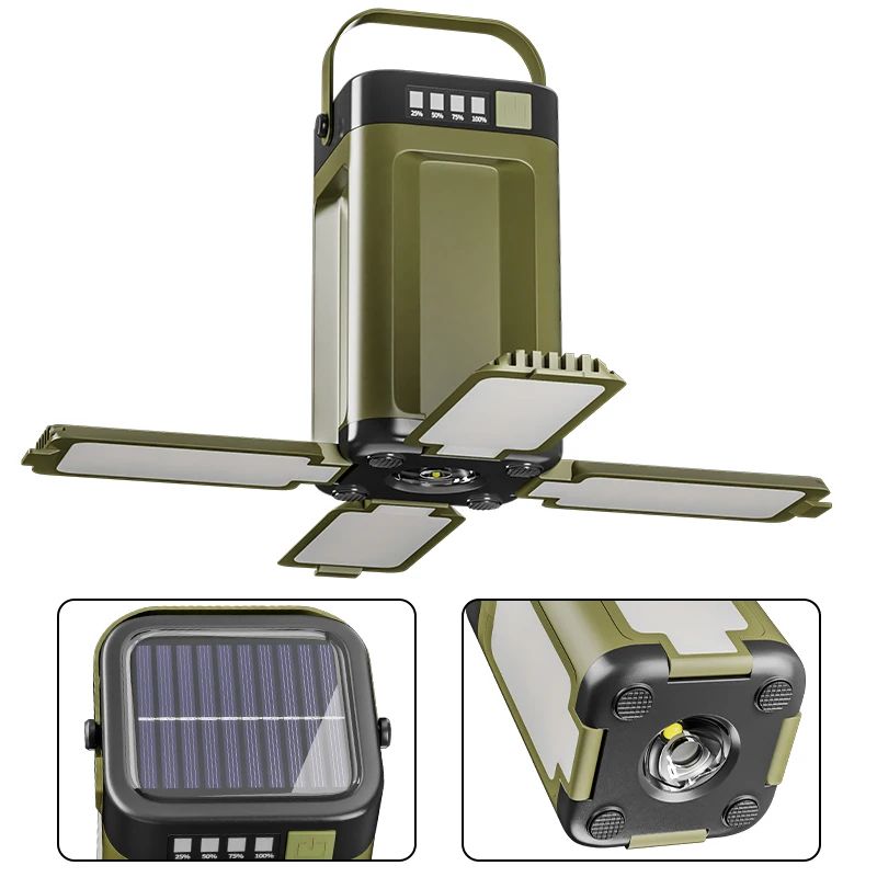 Solar Foldable Camping Lantern with 2000mAh Power Bank and Type-C Charging