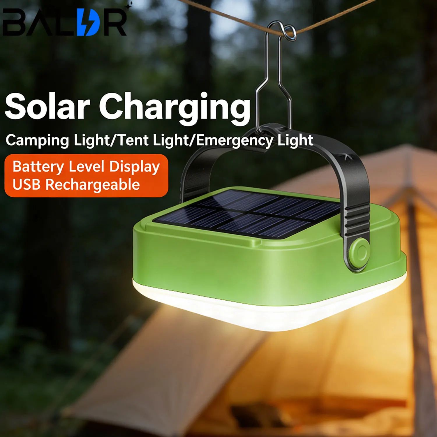 BALDR 4000mAh Solar Rechargeable Camping Lantern with Power Bank