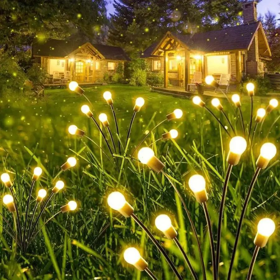8 LED Swaying Solar Firefly Garden Lights for Outdoor Pathway and Patio Decor