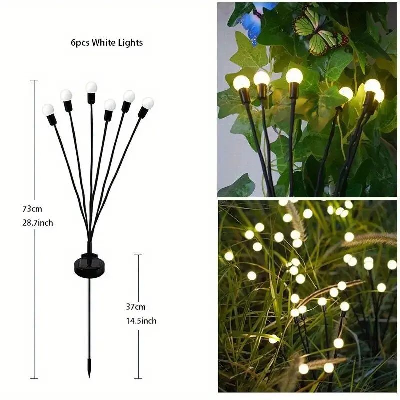 6 8 10 LED Solar Firefly Garden Lights Waterproof Swaying Outdoor Landscape Lights
