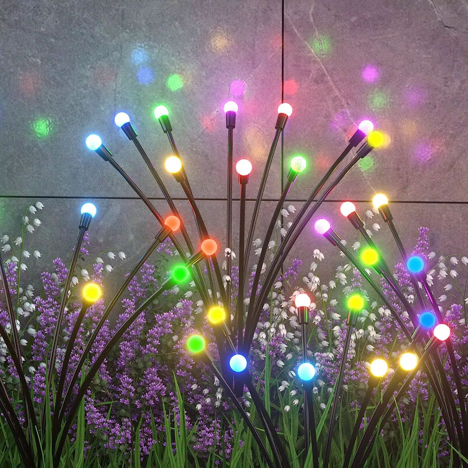 Solar Firefly Garden Lights 6 8 10 LED Waterproof Swaying Outdoor Pathway Lights