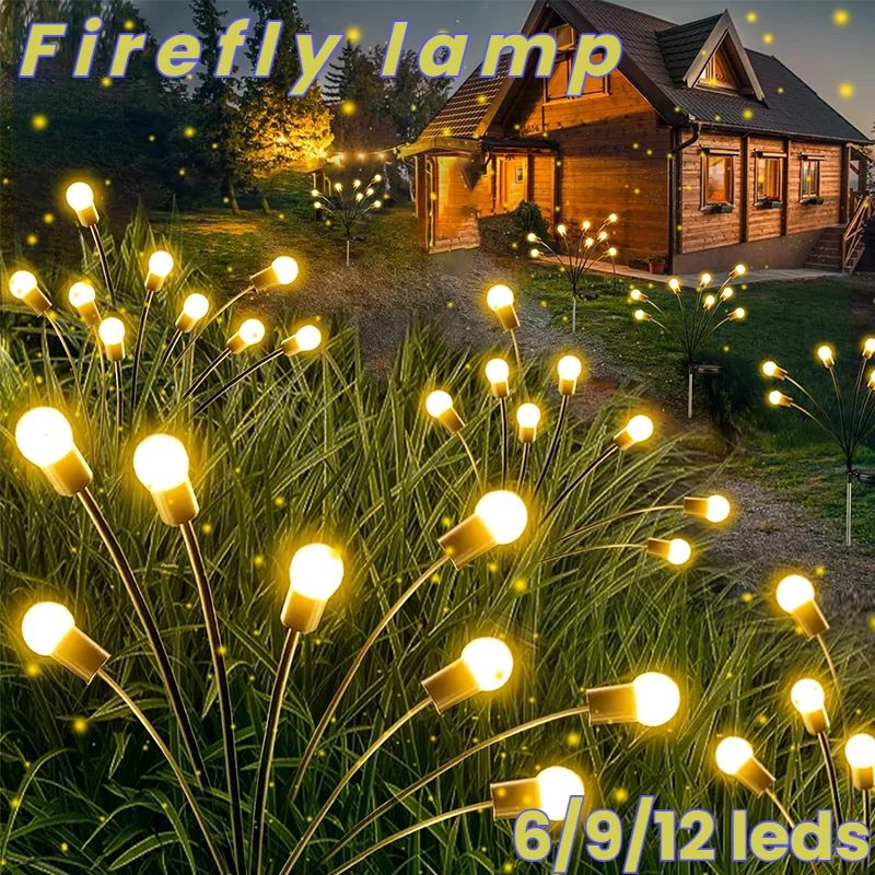 Solar Firefly Garden Lights 6/9/12 LED Waterproof Swaying Outdoor Pathway Lights