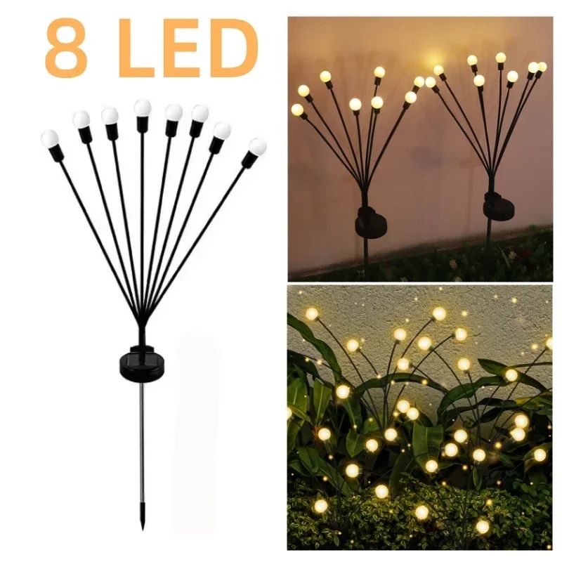 Swaying Solar Firefly Lights - 6/8/10 LED Waterproof Garden Pathway Lamps