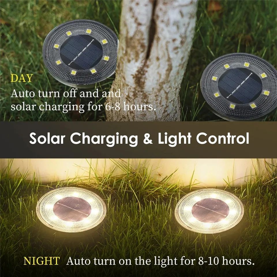 8 LED IP68 Solar Ground Lights for Pathways, Decks and Driveways