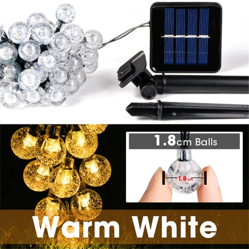 200 LED Solar Crystal Ball String Lights - Waterproof Outdoor Fairy Lights