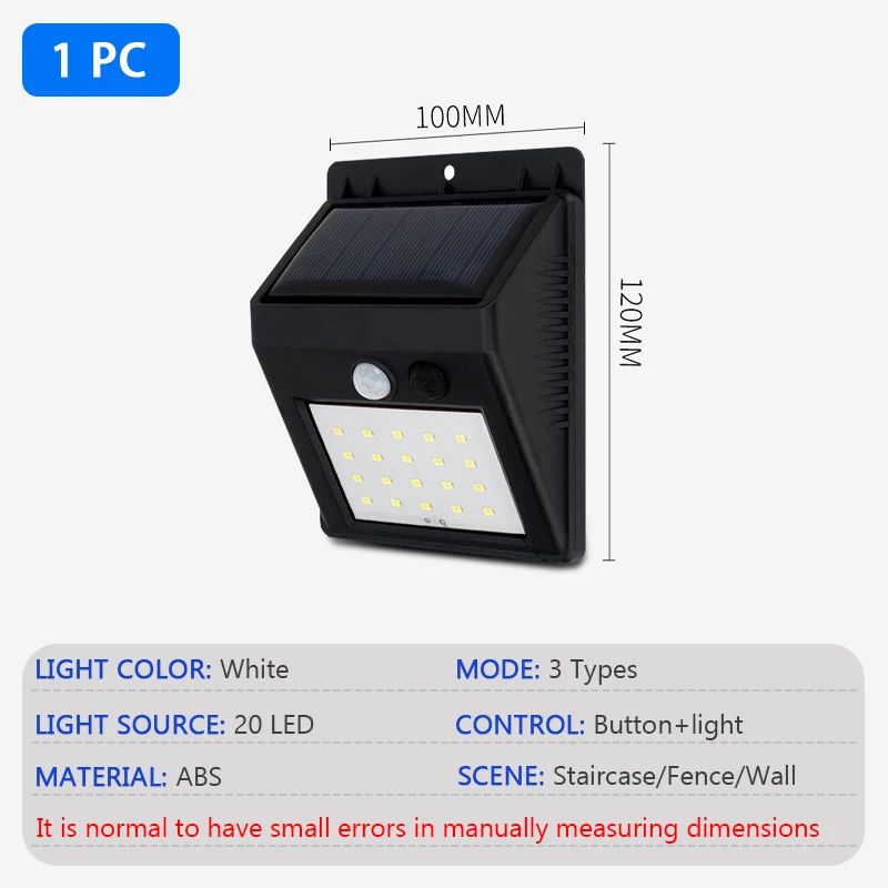 Modern LED Solar Wall Lamp with PIR Motion Sensor for Outdoor Garden and Fence Lighting