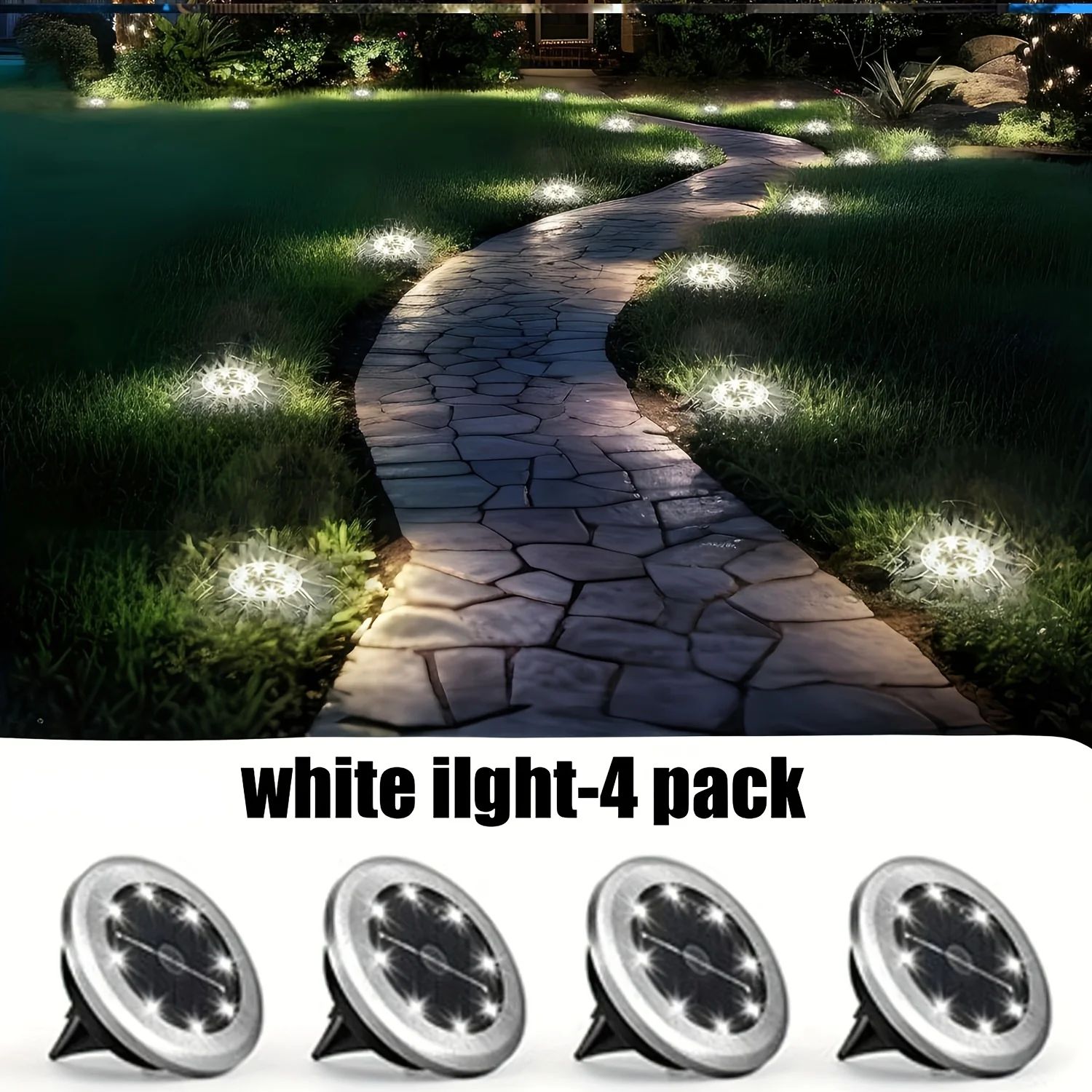 Mini Rotating Solar LED Ground Lights 4PCS Stainless Steel Outdoor Pathway Lights