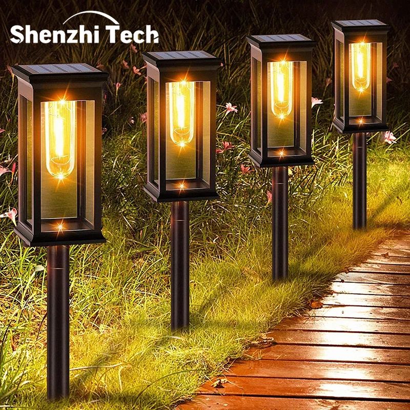 2 Pack Solar Outdoor Pathway Lights IP65 Waterproof LED Landscape Lawn Lamps