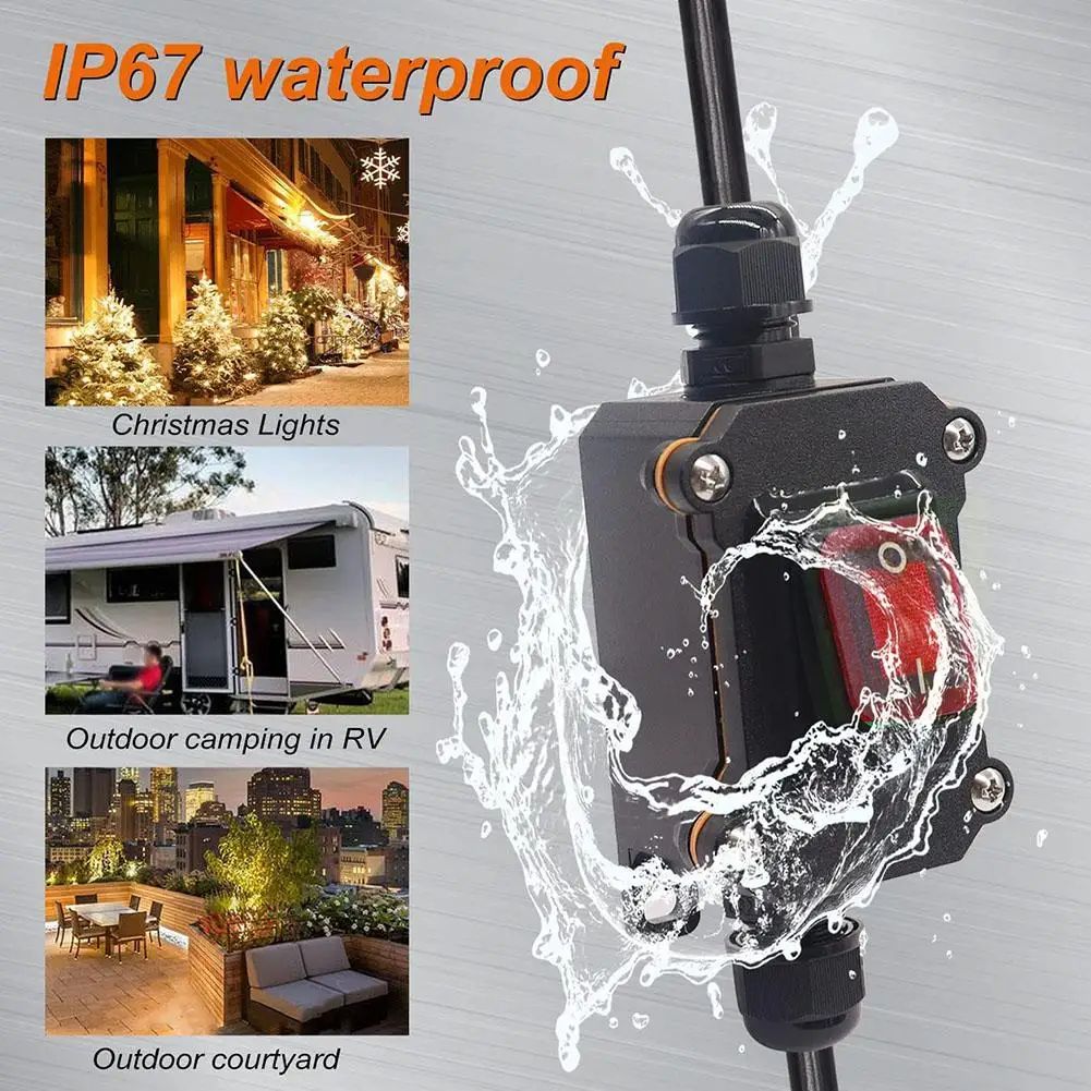 20A Waterproof Inline Rocker Switch IP67 for 12V-24V DC and 110V-220V AC