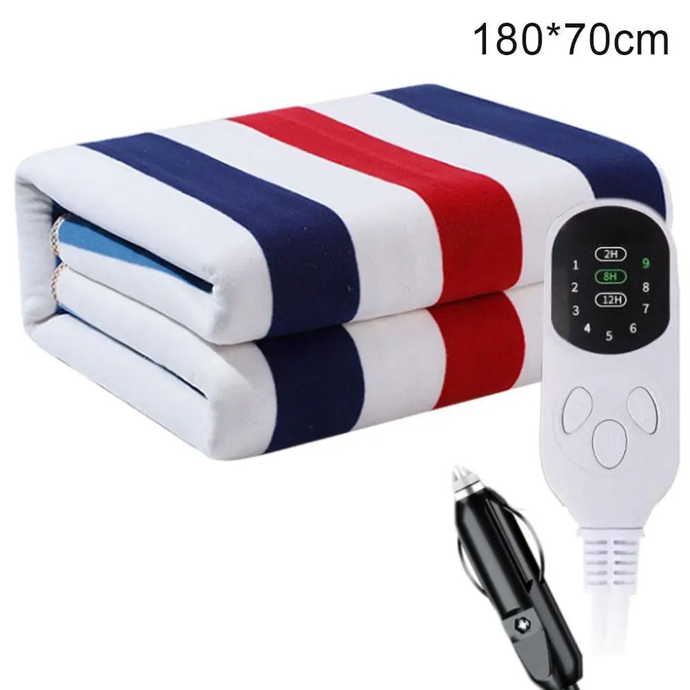 12V Heated Car Blanket with Controller and Timer - Portable Fleece Travel Throw