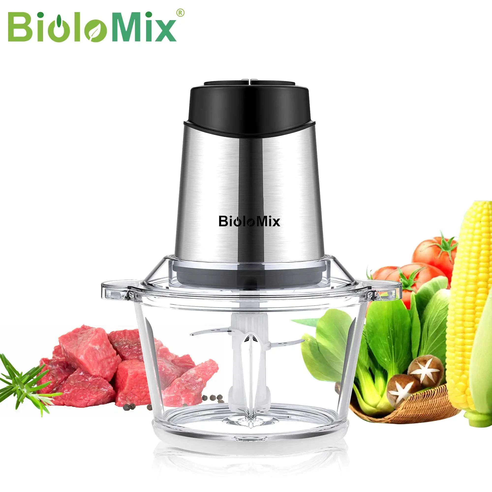 BioloMix 500W 1.8L Glass Bowl Electric Food Chopper and Meat Grinder
