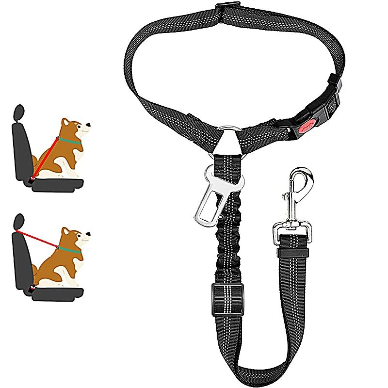2-in-1 Adjustable Dog Car Seat Belt and Leash - Heavy Duty Elastic Pet Safety Restraint