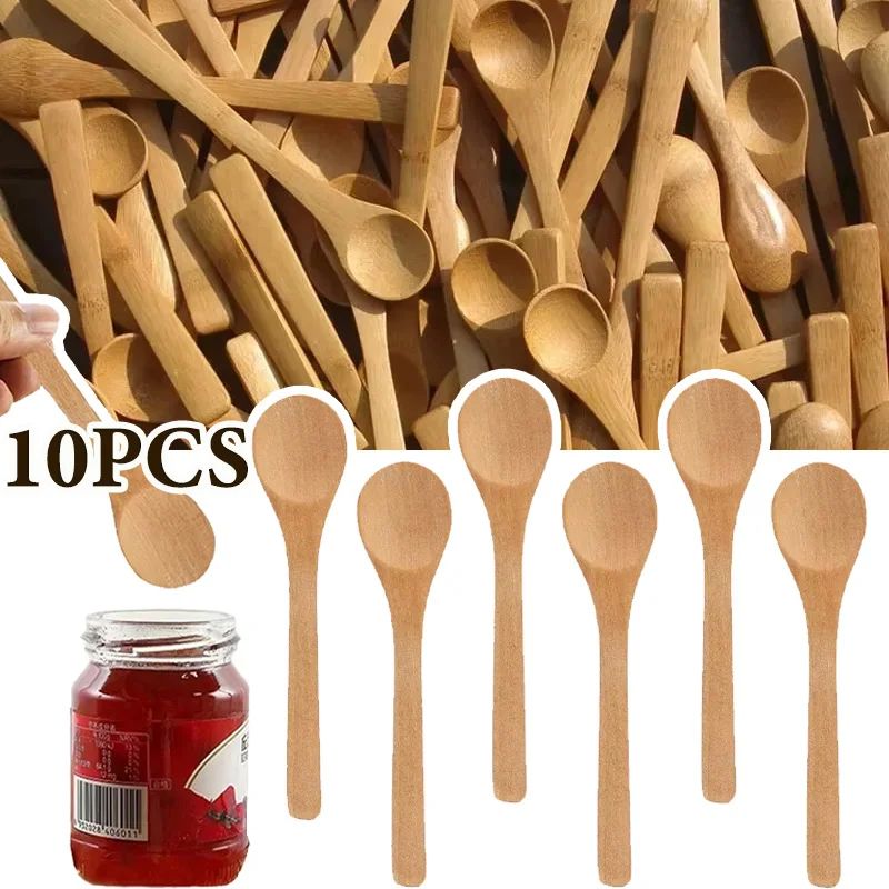 10PCS Mini Wooden Spoons Natural Bamboo Honey Coffee and Condiment Scoops