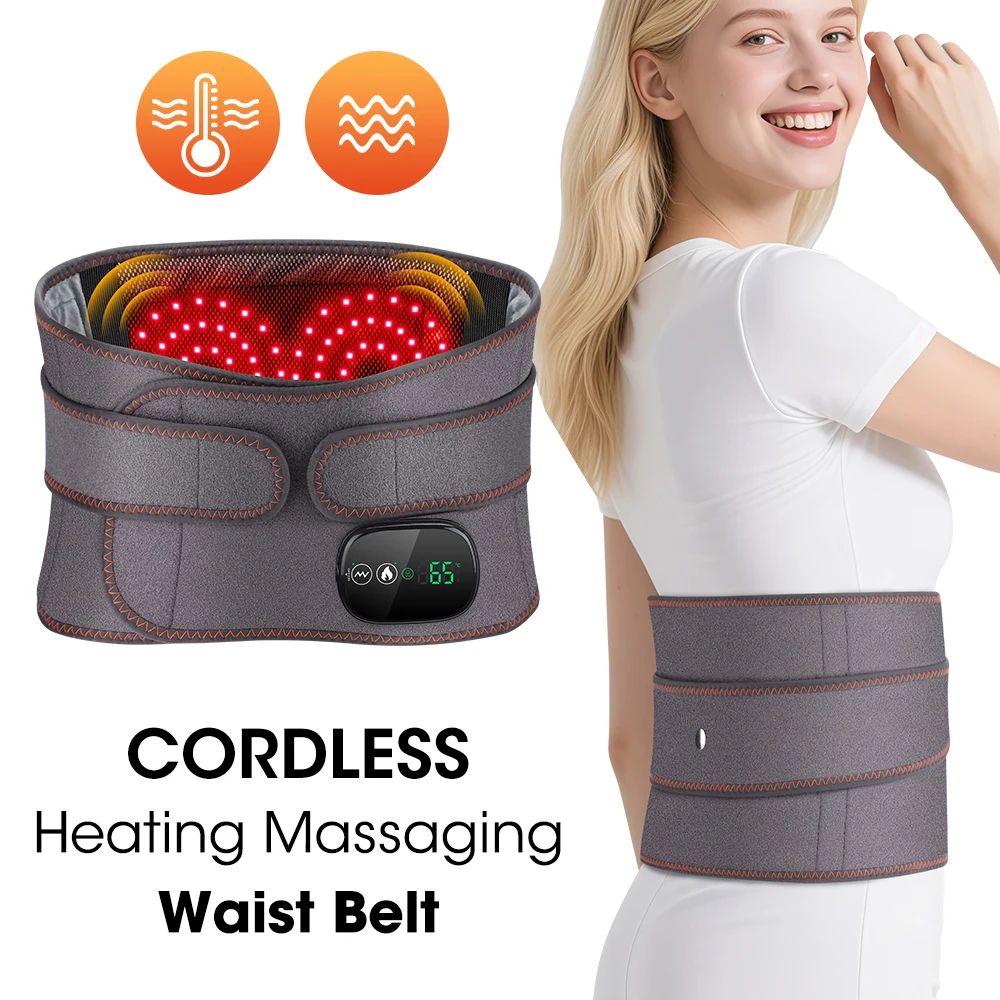 Heating Vibration Lumbar Massager Belt with Red Light and Heat Therapy