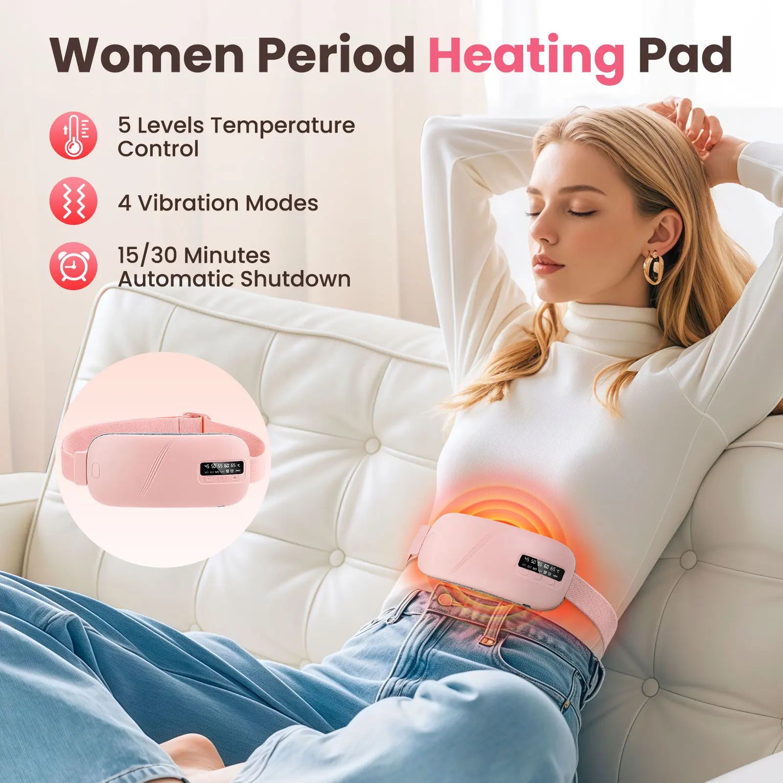 Menstrual Heating Pad Belt with Vibration Massage for Period Cramp Comfort