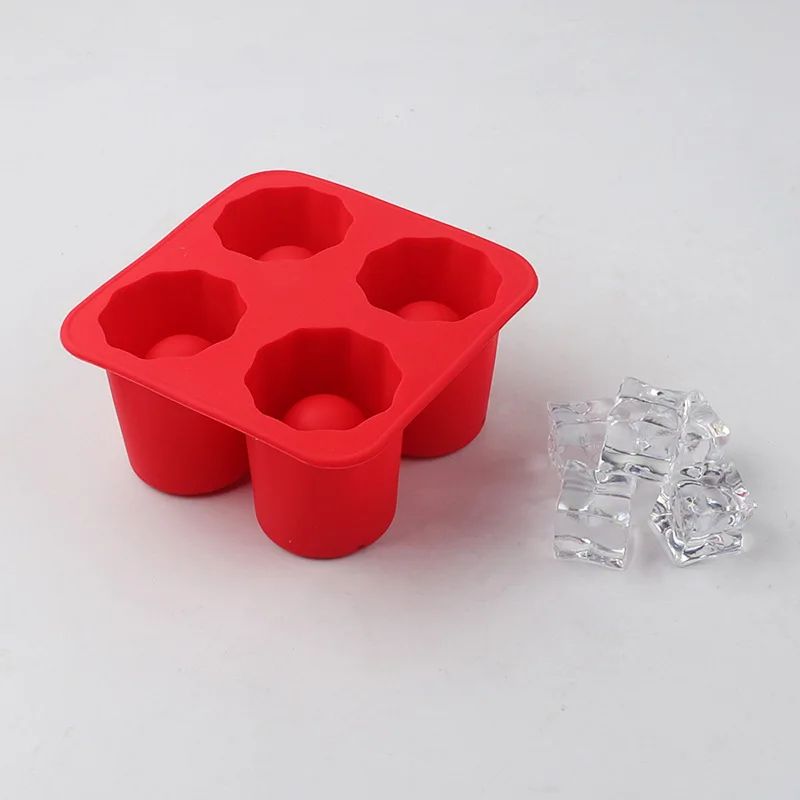 Four Hole Silicone Ice Cube Mold Round Cup Ice Maker for Whiskey and Cocktails