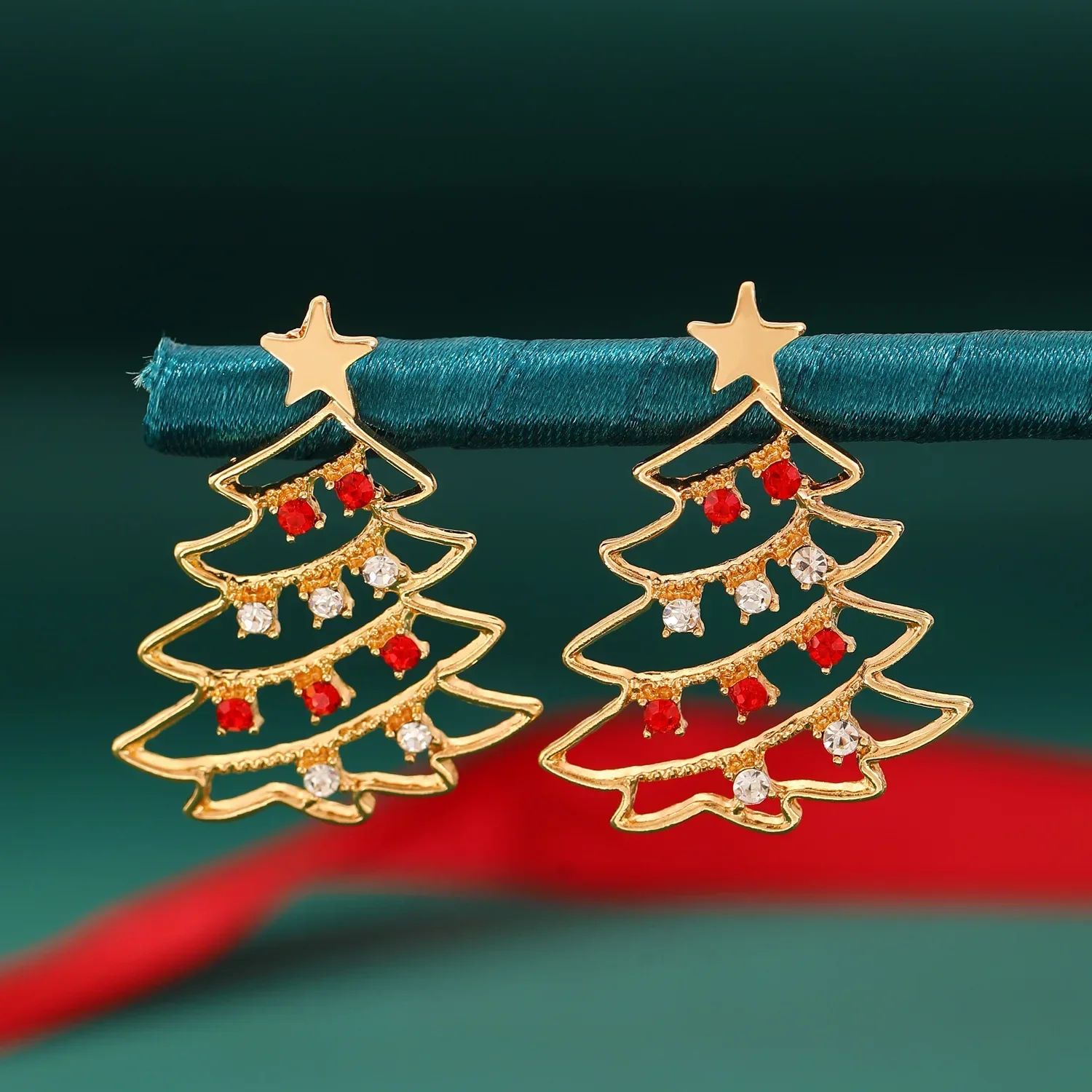 Colorful Zircon Christmas Tree Stud Earrings for Women