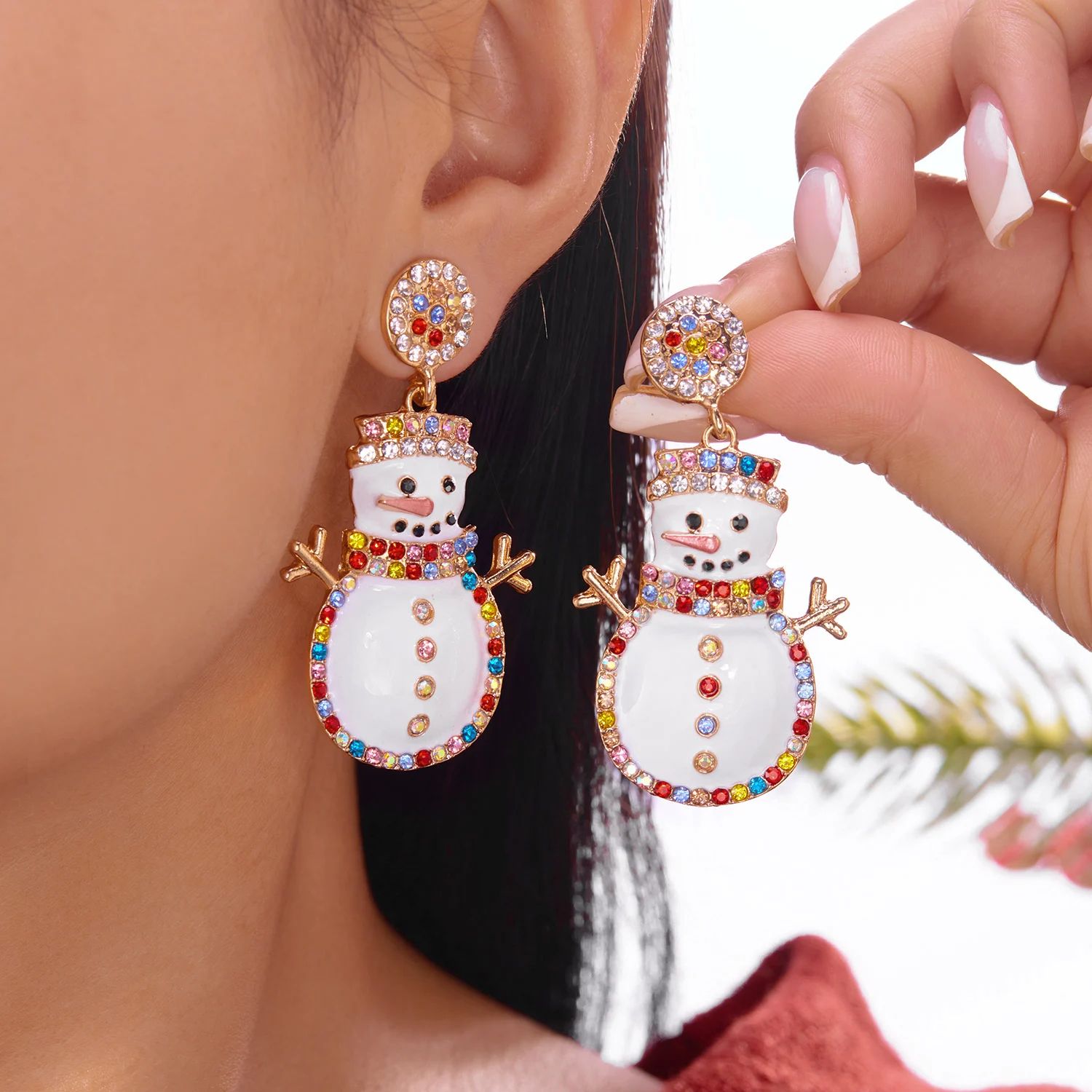 Christmas Enamel Hoop Earrings with Tree Snowflake and Candy Cane Charms