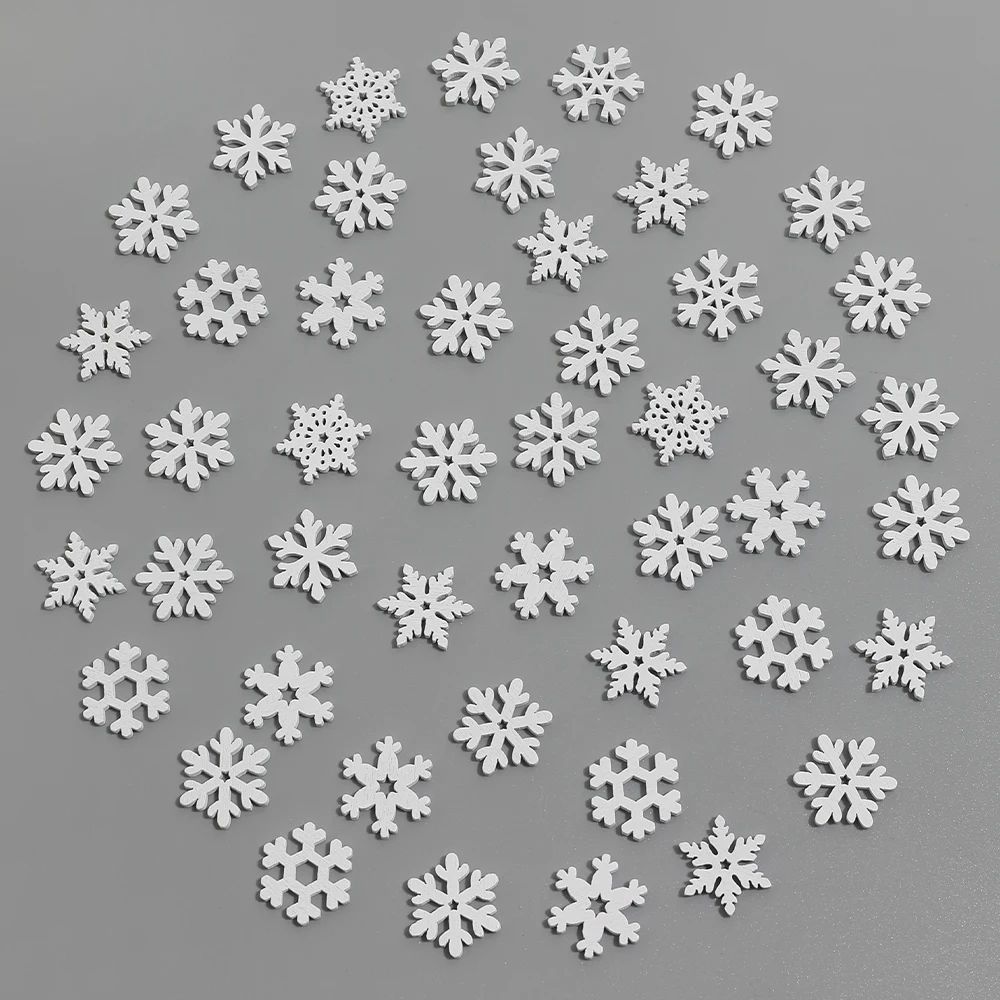 50PCS White Wooden Snowflake Christmas Ornaments for Tree Decor and DIY Crafts