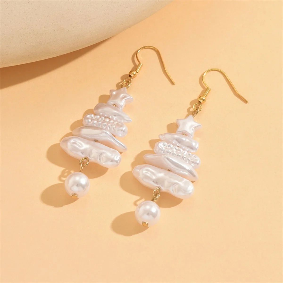Baroque Pearl Christmas Tree Drop Earrings with Stacked Star Design