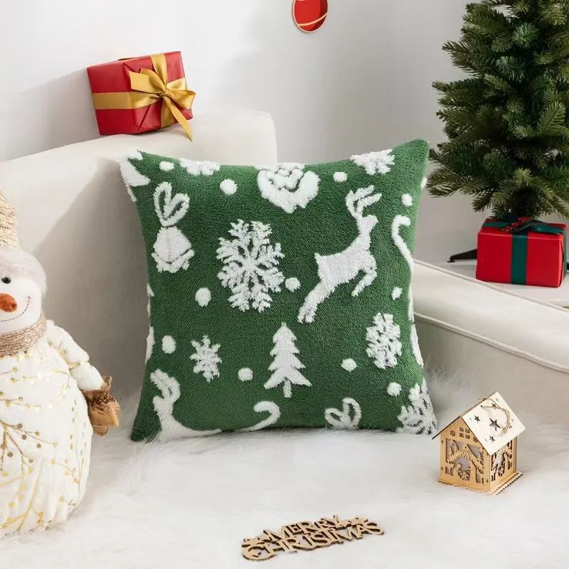 3D Christmas Reindeer Tree Pillow Cover 18 Inch Holiday Decorative Cushion Case