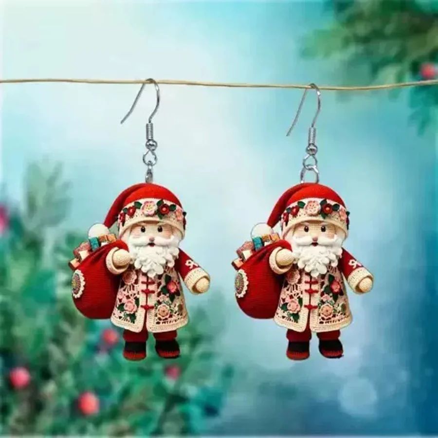 Santa Claus Acrylic Christmas Dangle Earrings Double Sided Holiday Jewelry for Women