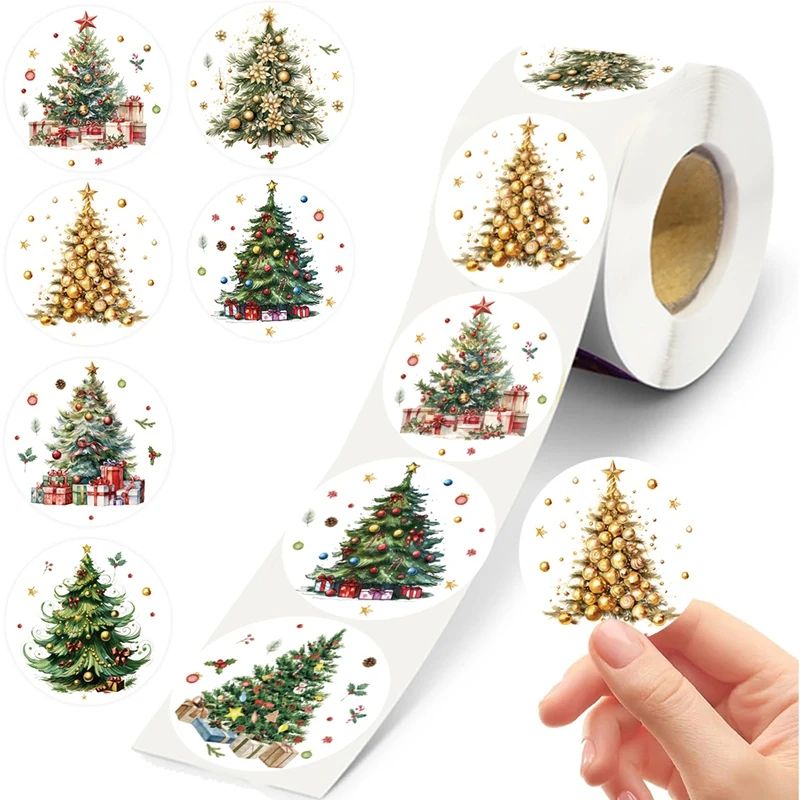 500PCS Merry Christmas Stickers - Round Holiday Gift Seal Labels