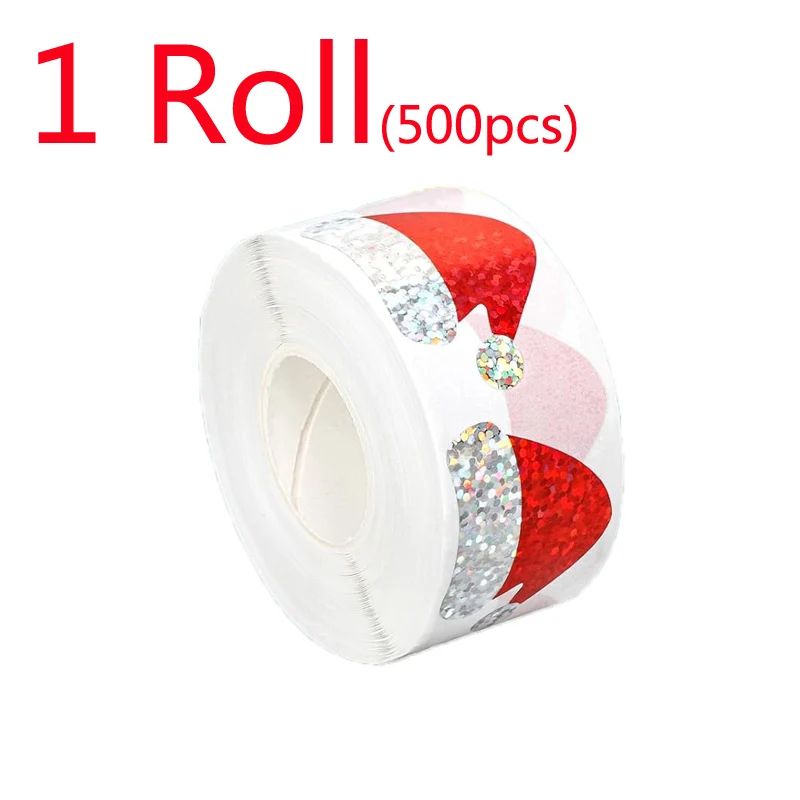 500PCS Holographic Santa Hat Christmas Stickers Waterproof Holiday Gift Labels