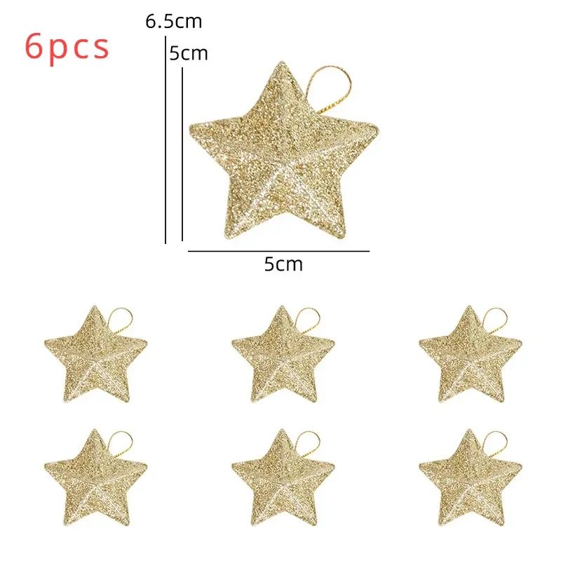 6PCS Gold Glitter Star Christmas Ornaments Mini Hanging Tree Decorations