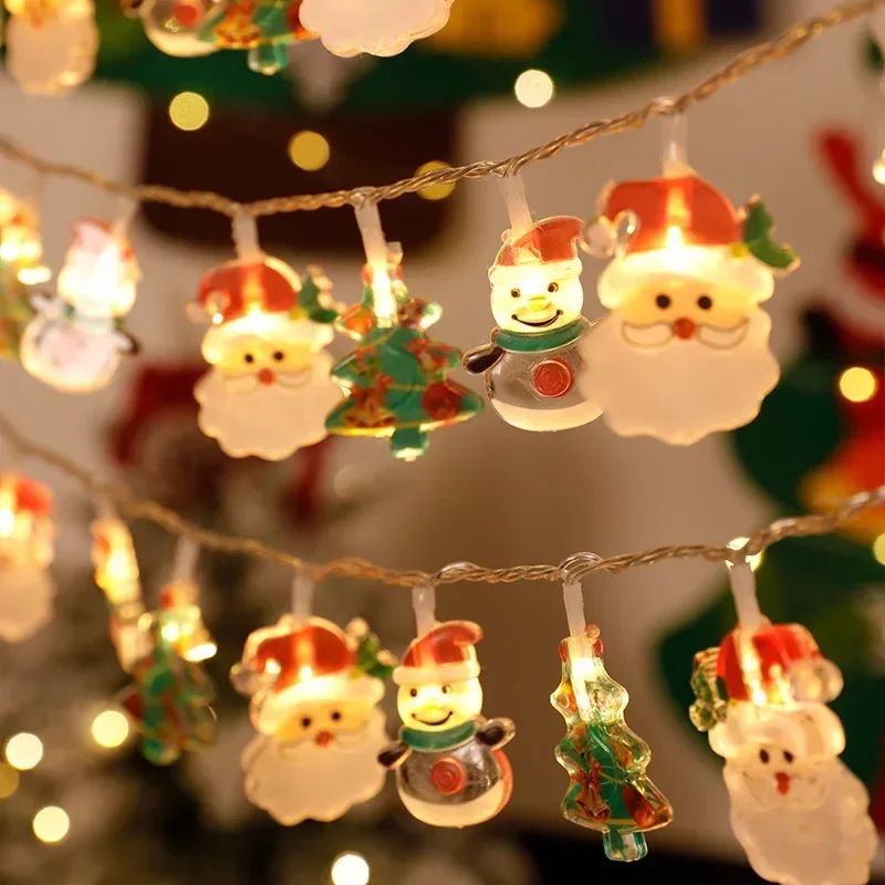 Santa Claus Snowman LED Christmas String Lights - Battery Operated Holiday Garland