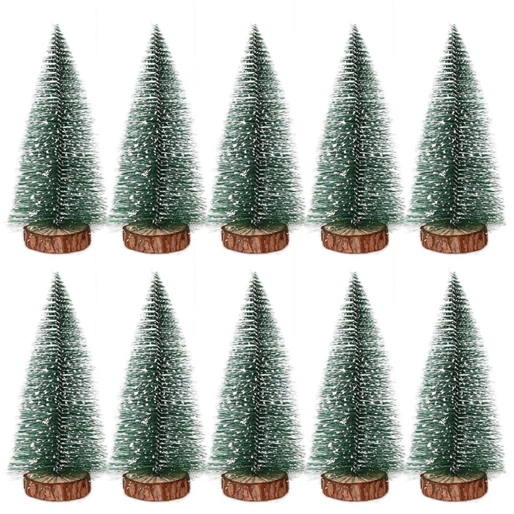 10PCS Snow-Covered Mini Christmas Trees for DIY Holiday Village Decor