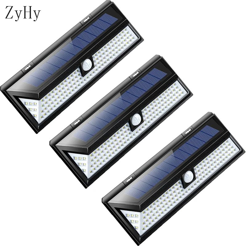 118 LED Solar Motion Sensor Wall Light with 4400mAh Battery for Outdoor Security