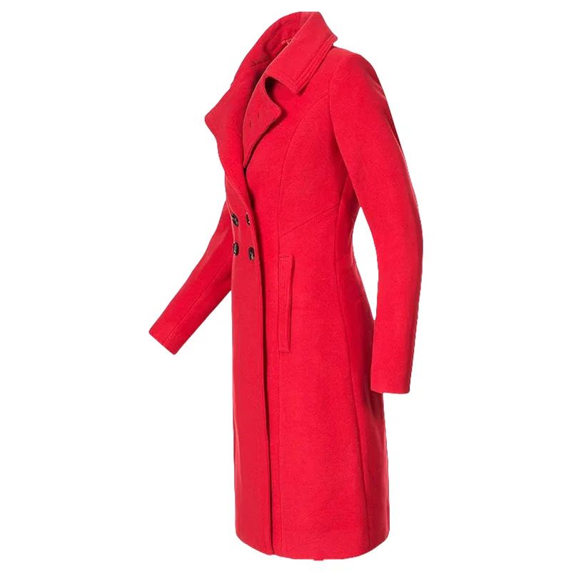 Women's Warm Wool Blend Winter Coat with Double-Breasted Design and Turn-Down Collar