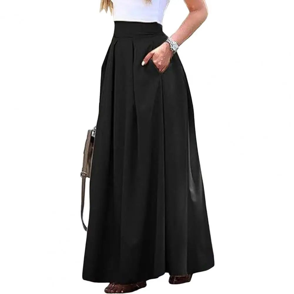 Women's High Waist Flowy Maxi Skirt with Pockets - Elegant Lightweight Long Skirt