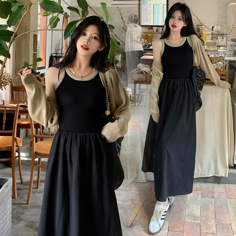 Women's Maternity Knit Dress and Cardigan Two Piece Set