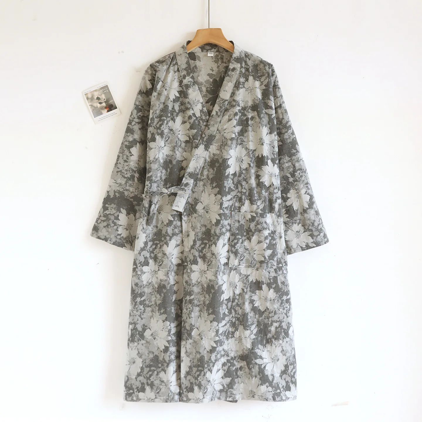 Women's Cotton Jacquard Kimono Robe - Breathable Lightweight Lounge Cardigan