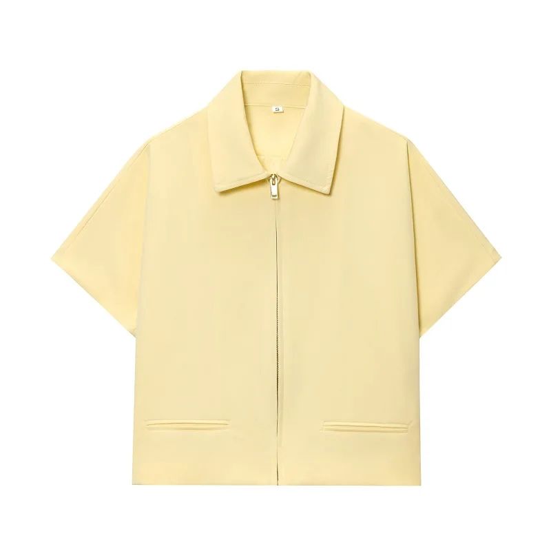Women's Cropped Short Sleeve Varsity Jacket with Zipper Casual Lightweight Outerwear