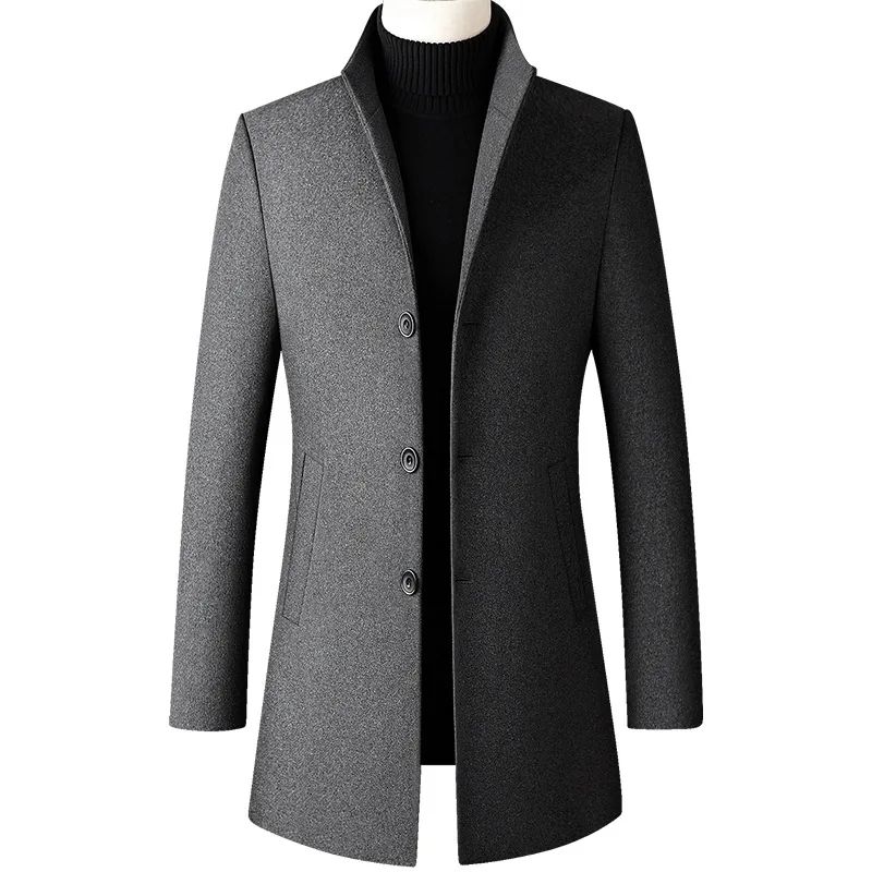 Men's Oversized Wool Blend Pea Coat Winter Business Casual Overcoat