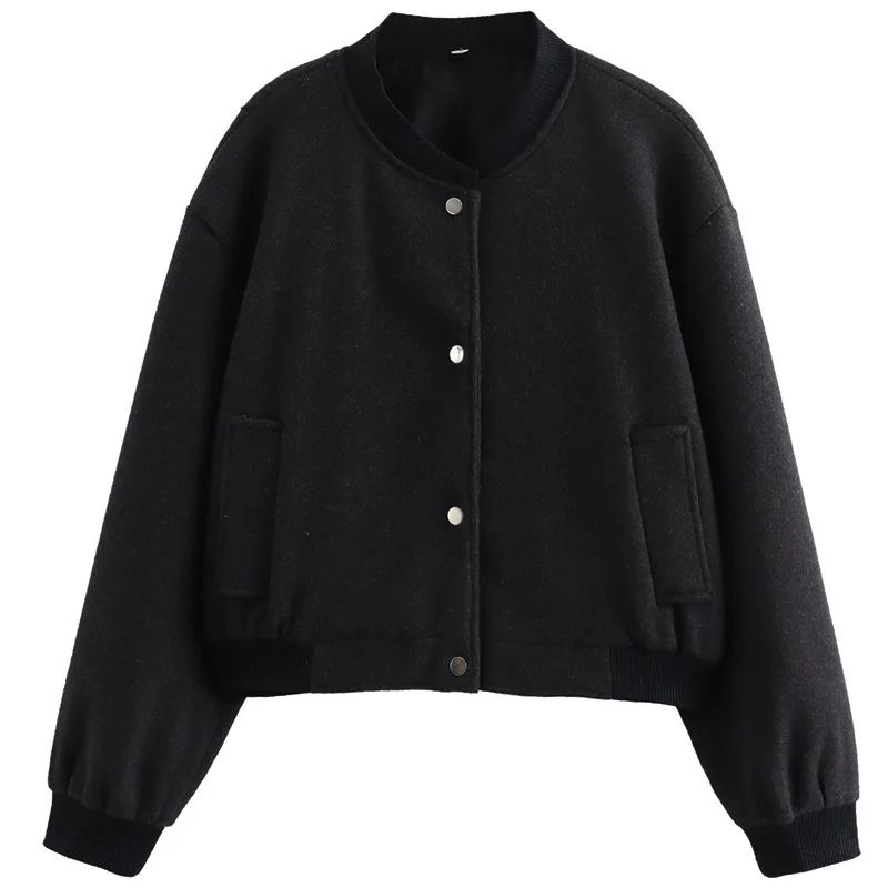 Women's Cropped Tweed Bomber Jacket - Chic Long Sleeve Casual Outerwear
