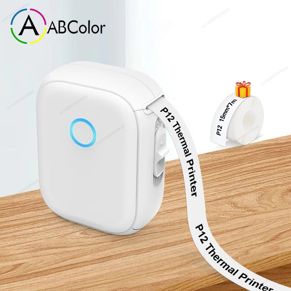 P12 Mini Inkless Thermal Label Printer with Auto Cut and Self-Adhesive Stickers