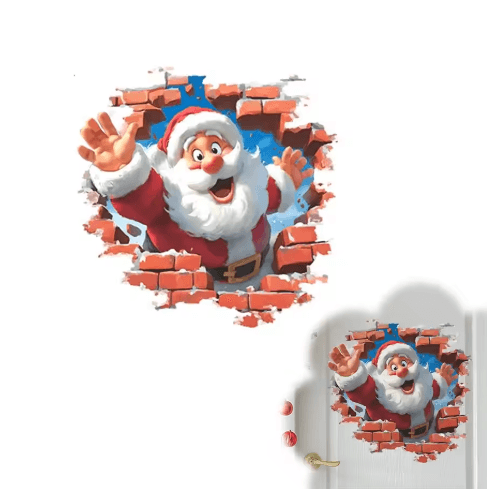 3D Christmas Santa Claus Wall Sticker Break Through Wall Holiday Decor Decal