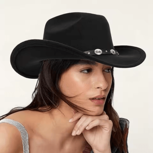 Womens Felt Western Cowboy Hat Studded Pinched Cowgirl Fedor  display picture 1