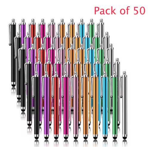 Pack of 50 Universal Capacitive Stylus Pens Metal Touchscreen Stylus for Phones and Tablets