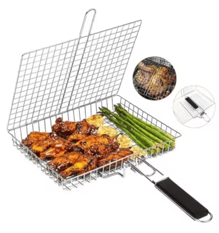 Stainless Steel Folding Barbecue Basket Large Portable Grill Basket with Handle for Outdoor BBQ